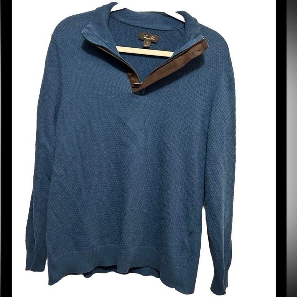 Tasso Elba Navy Blue Quarter Zip Sweater Mens‎ M Preppy Minimalist Classic